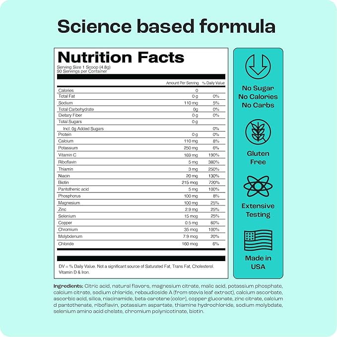 KEY NUTRIENTS Multivitamin Electrolytes Powder No Sugar - Tropical Pineapple Coconut Electrolyte Powder - Endurance & Energy Supplement - Hydration Powder - No Calories - 90 Servings - Made in USA