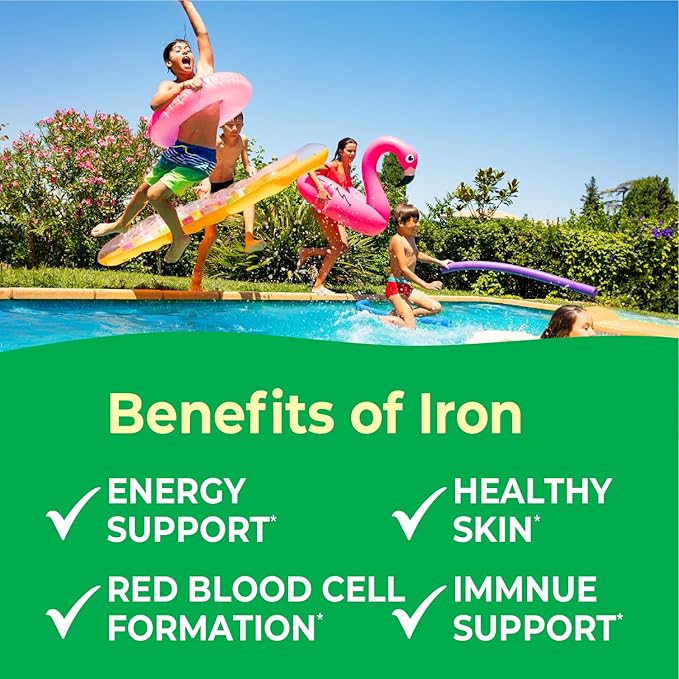 Kids Iron 10mg with Vitamin C 50mg Chewable Tablets - Tasty Natural Flavored - Vegan, Vegetarian, GMO-Free, Nut Free - Dietary Iron Supplement - Blood Formation for Children - 120 Chewables