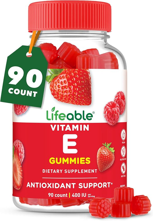 Lifeable Vitamin E Gummies | 400 IU | Great Tasting Vitamin E Supplements | Skin, Eye Health and Immune Function Support | VIT E for Adults, Men, Women | 90 Gummies