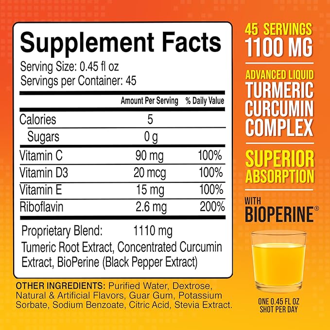 Advanced Liquid Turmeric – High Absorption Curcumin with Black Pepper & Vitamin D3 for Maximum Bioavailability – Joint, Inflammation & Immune Support – 20 fl oz
