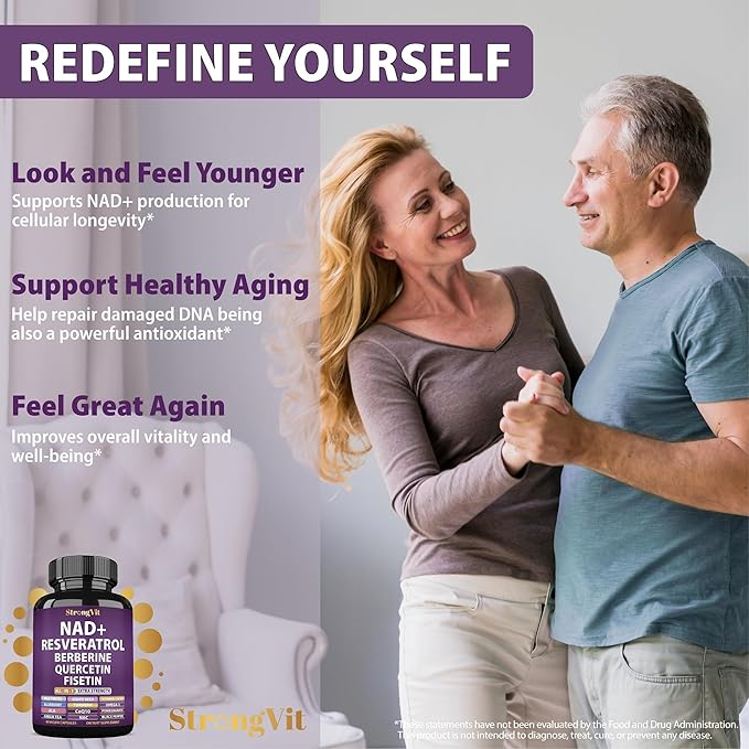 NAD Resveratrol Supplement with Berberine, Quercetin, CoQ10. Anti-Aging Formula for Women & Men. Liposomal NAD Plus, NAD+ Booster, Pure Organic Vitamin, USA