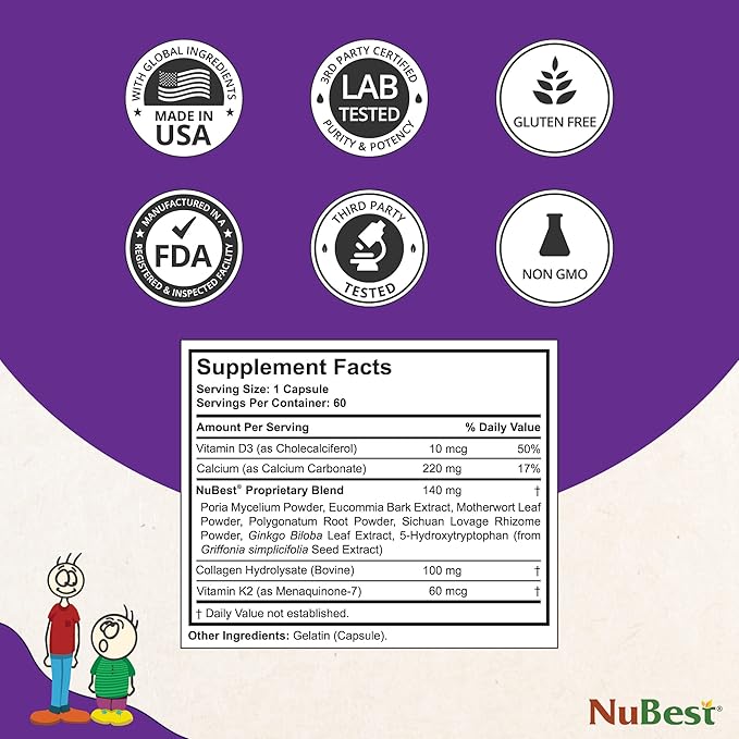 NuBest Tall 10+ Premium Bone Strength Formula, Enhanced Immunity and Overall Health for Age 10+ with Calcium, Vitamin D3, Vitamin K2, and Multivitamins | 60 Capsules | 1 Month Supply