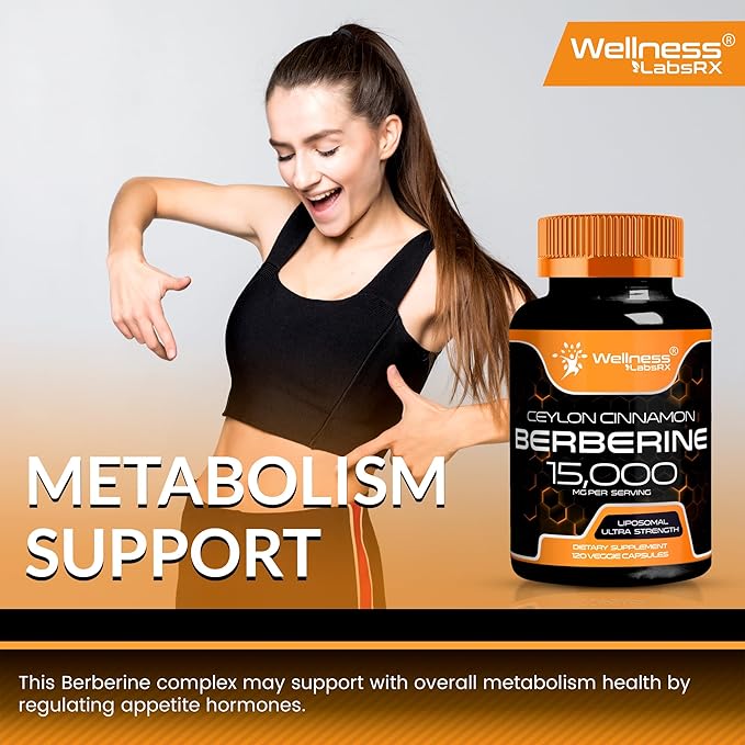 Berberine Supplement 15,000mg - Berberine with Ceylon Cinnamon, Overall Wellness Support Capsules - 120 Capsules (Pack of 1)