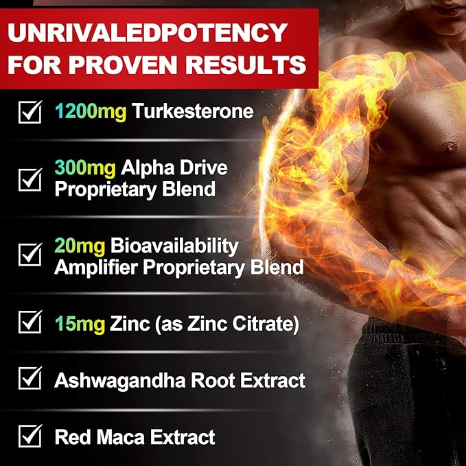 Testosterone Supplement for Men - Testosterone Booster for Men, 4X Strength Male Enhancing Supplement with Turkesterone, Zinc, Ashwagandha, Maca Root for Workout, Muscle Builder, Energy - 60 Capsules