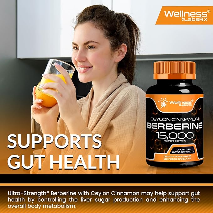 Berberine Supplement 15,000mg - Berberine with Ceylon Cinnamon, Overall Wellness Support Capsules - 120 Capsules (Pack of 1)