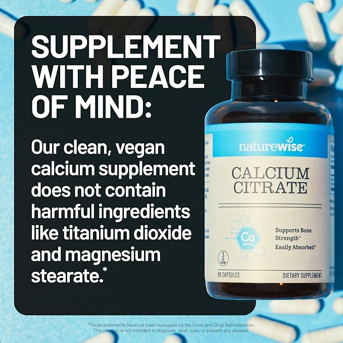 NatureWise Calcium Citrate 500mg Capsules - Supplement for Bone Health - Easy to Digest & Absorb - Vegan, Non-GMO, Gluten-Free - 90 Count[30-Day Supply]