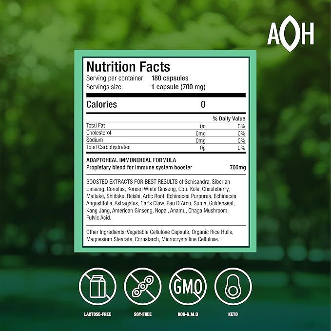 Immuneheal – Adaptogen, Immune System Booster Supplement with Schisandra Chinensis, Ginseng and Mushroom Extract (180 Capsules)
