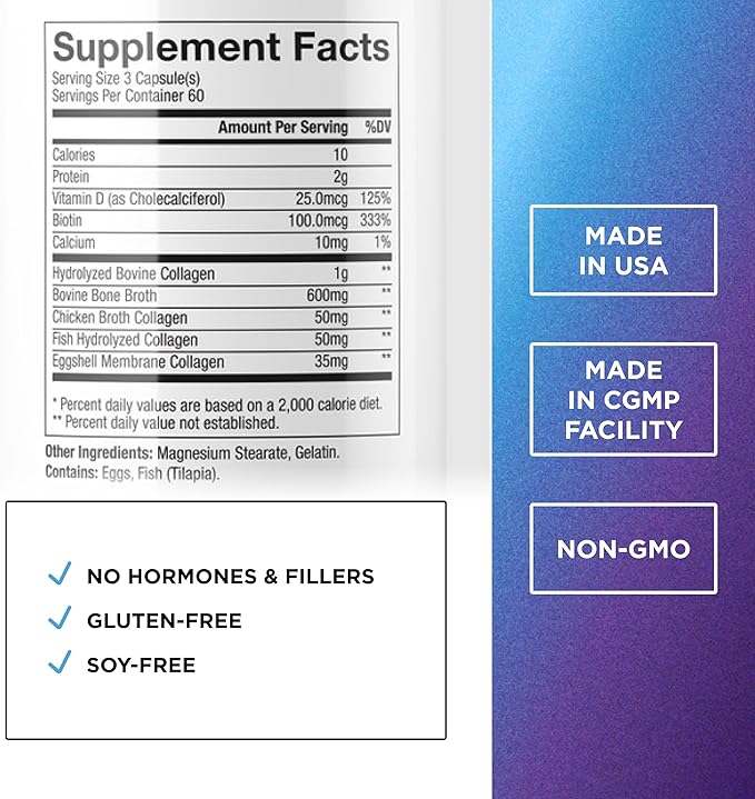 DR. EMIL NUTRITION Multi Collagen Peptides Plus Biotin and Vitamin D | Biotin & Collagen Supplements | Hair Skin & Nails | Biotin Pills Hair Growth | 60 Servings