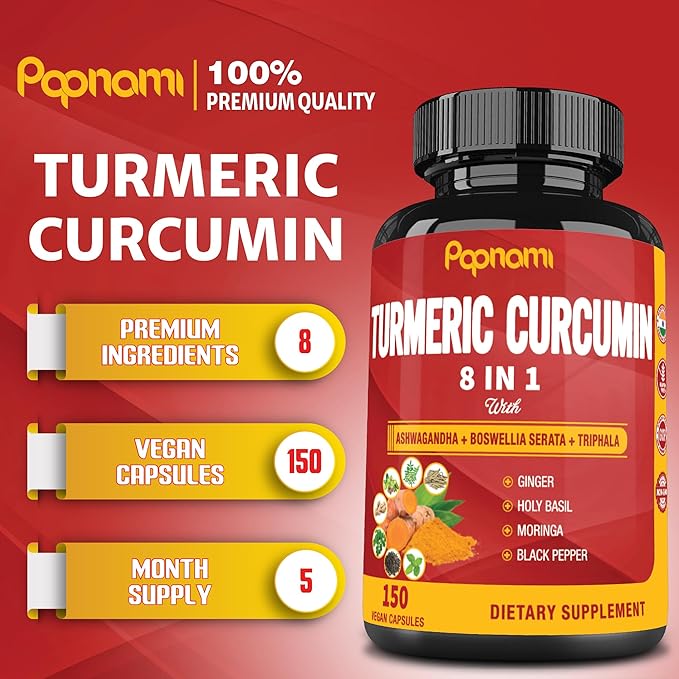 Turmeric Curcumin Capsules - with Ashwagandha, Boswellia, Triphala, Ginger, Holy Basil, Moringa, and Black Pepper - 150 Pills 5 Month Supply