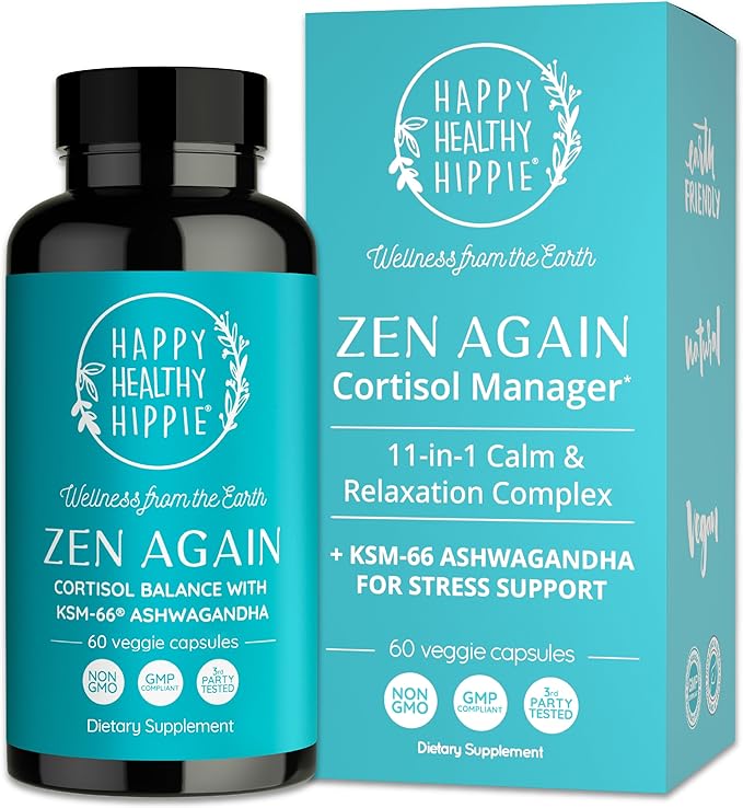 Zen Again Cortisol Manager with Ashwagandha KSM-66 | Cortisol Supplements for Women | 11-in-1 Complex | Natural Stress Support Supplement with L-Theanine, Rhodiola & Magnesium | Vegan, 60 Ct