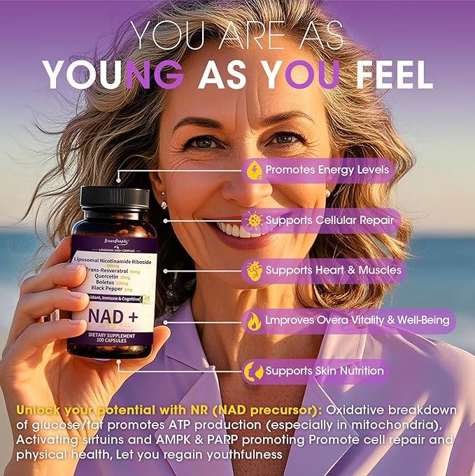 NAD+ Supplement for Women - Liposomal NAD Supplement Nicotinamide Riboside with Resveratrol & Quercetin | NAD Plus Boosting Cellular Energy/Anti-Aging Support | 100 Vegan Capsules