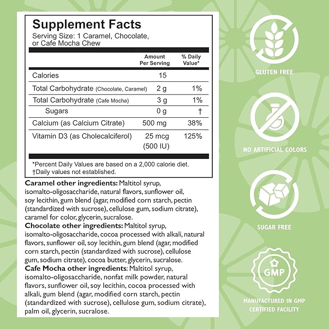 Celebrate Vitamins Bariatric 500mg Calcium Citrate Soft Chews with 500 IU Vitamin D3 – Essential for Gastric Bypass Patients & Bone Health - Sugar & Gluten Free, Sweet Treat (90 Chews)