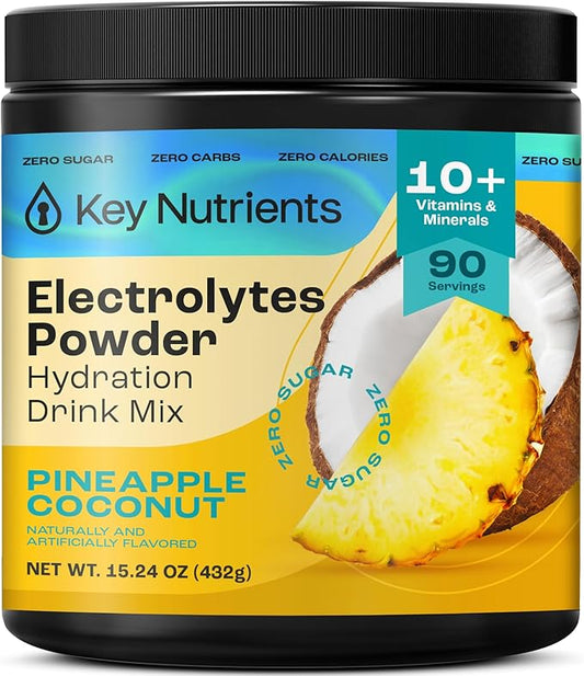 KEY NUTRIENTS Multivitamin Electrolytes Powder No Sugar - Tropical Pineapple Coconut Electrolyte Powder - Endurance & Energy Supplement - Hydration Powder - No Calories - 90 Servings - Made in USA