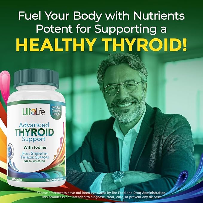 Daily Thyroid Boost Advanced Formula with Iodine Ashwagandha Vitamin B12 Zinc and Selenium for Energy Metabolism and Focus 60 Capsules