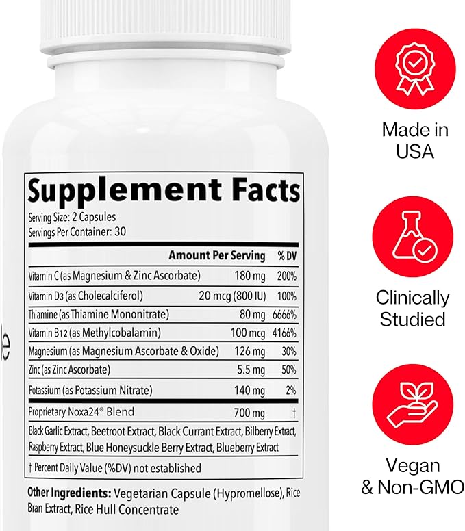 Nitric Oxide Booster Supplement with Magnesium, Zinc, Vitamin B12, Vitamin C & Vitamin D3 | 24-Hour Circulation Support, Energy Boost, Blood Flow & Heart Health | Vegan, Non-GMO (60 Count)