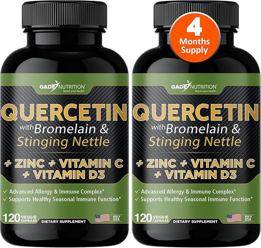 Gade Nutrition Quercetin with Vitamin C and Zinc - Nettle Quercetin - Quercetin 500mg - Quercetin with Bromelain - Zinc Quercetin + Vitamin D3-240 Veggie Caps - Non-GMO - 4 Month Supply
