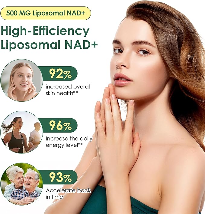 NAD Supplement, Liposomal NAD+ Supplement with Resveratrol, High Absorption NAD Booster for Men and Women Cellular Energy and Vitality, 120 Capsules, Anti-Aging Support