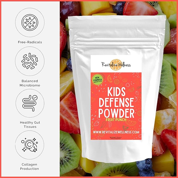 Kids Defense Powder | New Formula, Improved Flavor | Orthomolecular Dose of 1000 mg Vitamin C and 250 mg B3 | Pure, Corn Free, & GMO-Free | Fruit Punch Flavor | 120 Servings