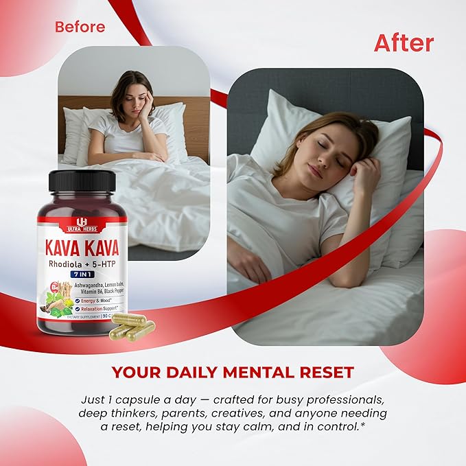 Kava Kava Capsules Supplement - Formula Enriched with Ashwagandha, 5-HTP, Rhodiola, Lemon Balm, Support Mood, Calm & Relaxation | 90 Capsules