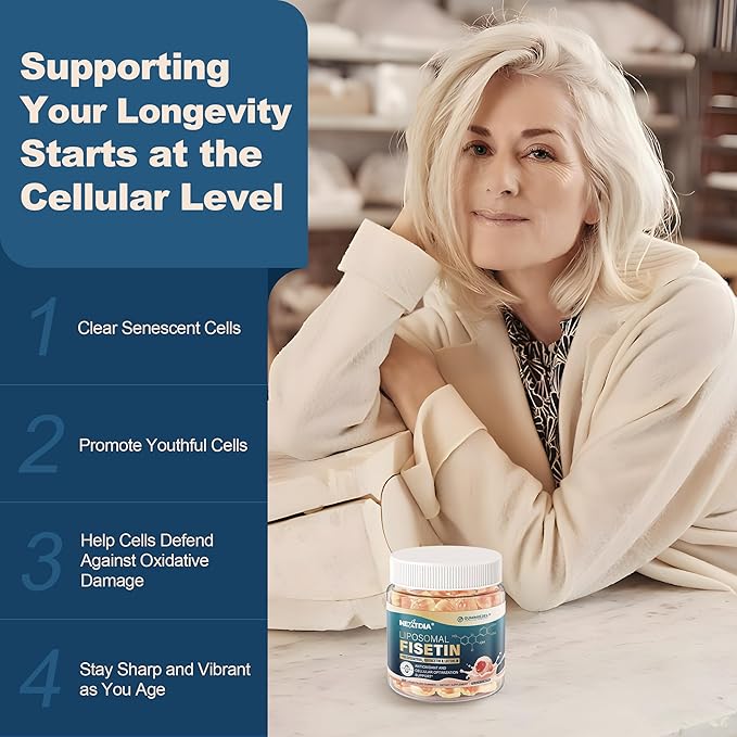 Liposomal Fisetin Complex Gummies - Healthy Aging & Cellular Renewal Support - 98% Purity Fisetin Supplement w/Trans-Resveratrol, Quercetin, Luteolin, Vitamin C & E, 1-A-Day, Vegan 120 Servings