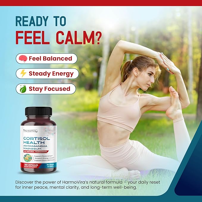 CORTISOL Health - Ashwagandha Magnesium Rhodiola St. John's Wort - Support Restoration, Energy Levels, Brain Wellness 180-day Supply - Made in The USA