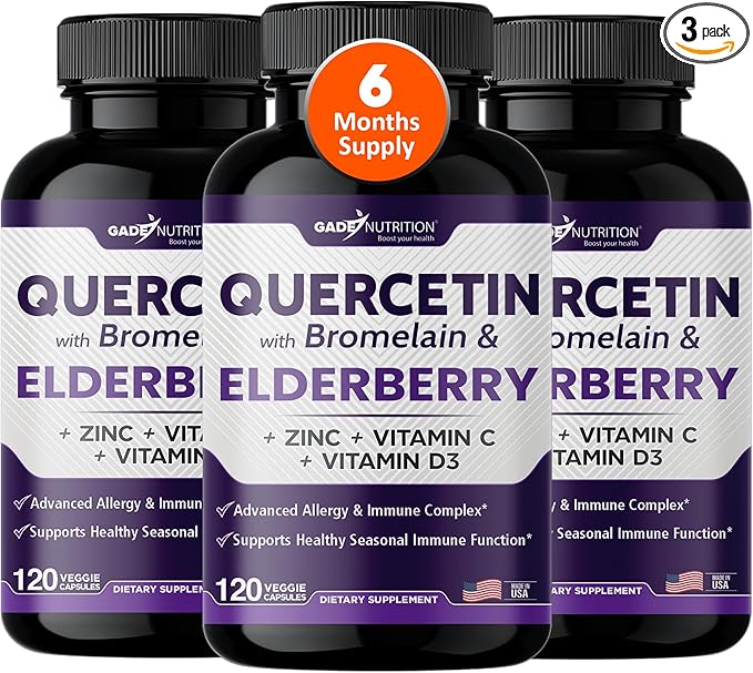 Gade Nutrition Quercetin with Bromelain & Elderberry | Quercetin with Vitamin C and Zinc | Zinc Quercetin 500mg with Vitamin D3 | Daily Immune Support Supplement - 6 Months Supply