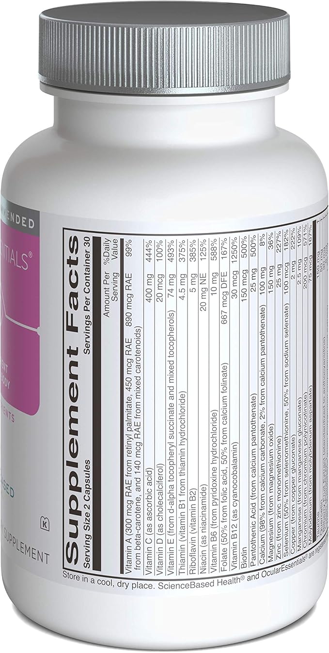 OcularEssentials – Daily Multivitamin with Eye Health Support – 30+ Nutrients Including Lutein, Zeaxanthin, Resveratrol & Plant-Based Antioxidants – 60 Capsules