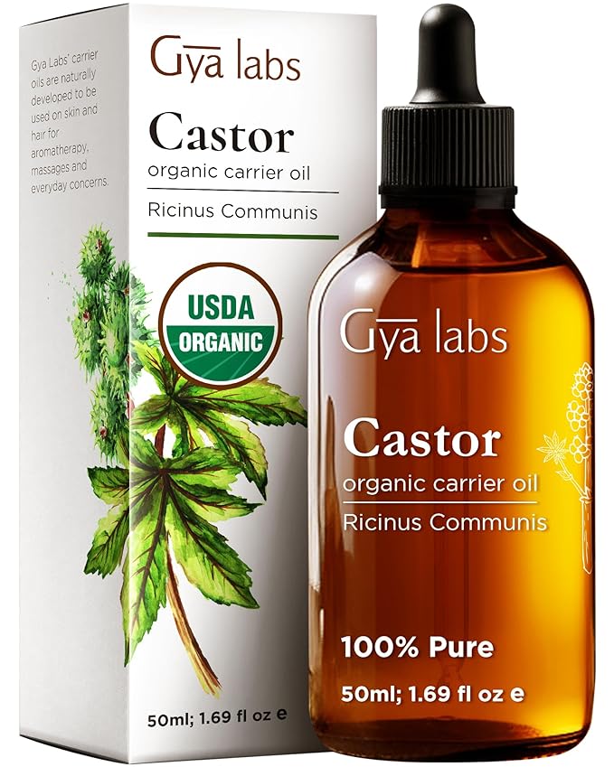 Gya Labs Organic Cosmetics Castor Oil for Eyelashes and Eyebrows - 100% Pure Natural Castor Carrier Oil for Hair, Skin (1.7 Fl Oz + Eyelash Kit)