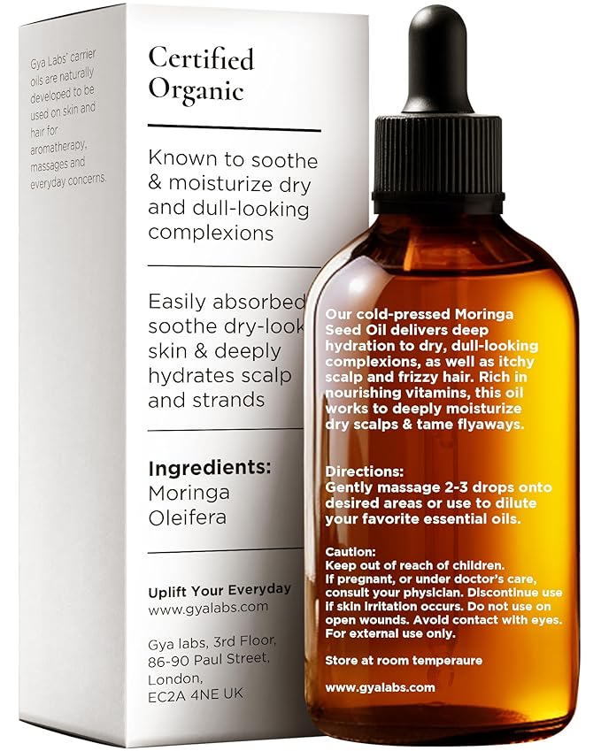 Gya Labs Organic Moringa Oil for Skin - 100% Pure Natural Moringa Carrer Oil for Hair, Face, Scalp - Nourishing & Revitalizing (3.4 Fl Oz)