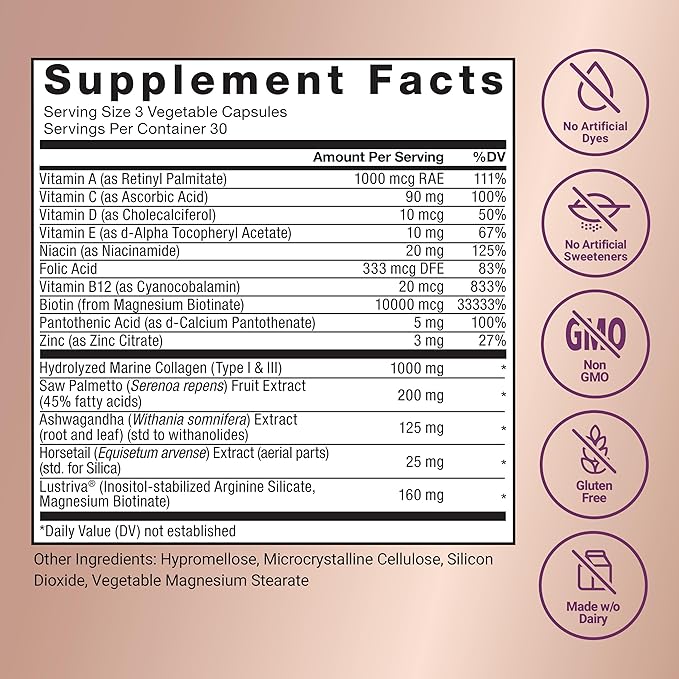 FORCE FACTOR Hair Growth Accelerator Capsules, Hair Growth Vitamins for Women & Men with Clinically Studied Lustriva & Biotin, Multivitamin to Support Healthy Hair, Reduce Fine Lines & Wrinkles, 90ct
