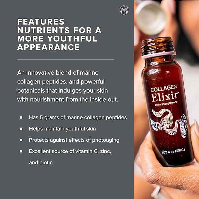 Isagenix Collagen Elixir - Drink with Marine Collagen Peptides - Support a Youthful Appearance with Vitamin C, Zinc & Biotin - 50 mL