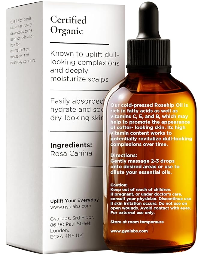 Gya Labs Organic Rosehip Oil for Face - 100% Pure Natural Vegan Rosehip Seed Carrier Oil for Skin, Hair & Body (1 Fl Oz)