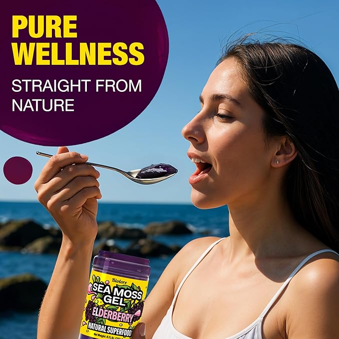Biolore Sea Moss Gel Elderberry Made in USA Raw Wildcrafted Irish Seamoss Essential Vitamins Trace Minerals Vegan Superfood, Jam, Jelly & Sweet Spread Gifts (Elderberry 8OZ)