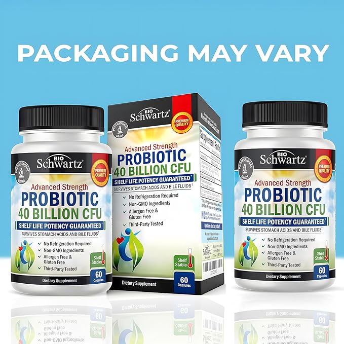 BioSchwartz Daily Probiotic Nutritional Supplement - 40 Billion CFU for Gut Health - Probiotics for Men and Women - Digestive Health with Astragalus & Lactobacillus - Shelf Stable - 60 Count
