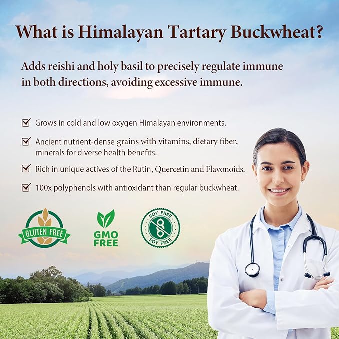 Himalayan Tartary Buckwheat Supplement with Quercetin, Zinc, Rutin, Vitamin C, D, Curcumin for Immune Support & Antioxidant & Gut Health - 120 Vegan Capsules