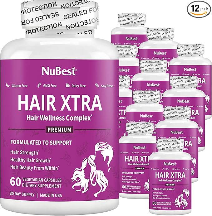 HairXtra - Hair Regrowth Vitamin for Faster Hair Growth - Hair Growth Vegan Capsules - Hair Thickening with Biotin, Zinc, MSM, B Vitamins, Choline - Hair Supplement, Hair Regrowth Capsules - Pack 12