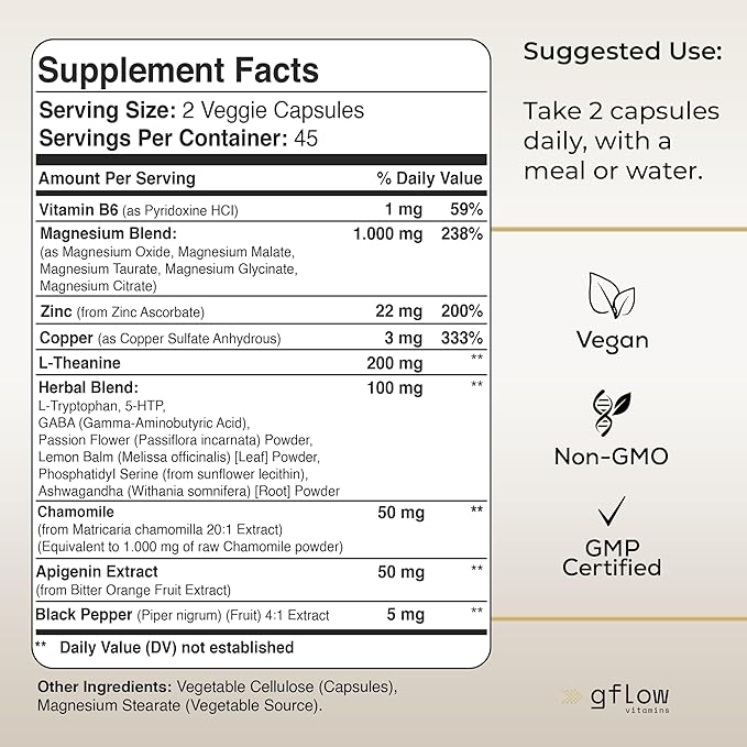 Magnesium Glycinate Complex with 19 in 1 Vital nutrients - Magnesium Oxide Malate Taurate Citrate L Theanine, Ashwagandha L Tryptophan 5-HTP GABA Phosphatidyl Serine, Chamomile