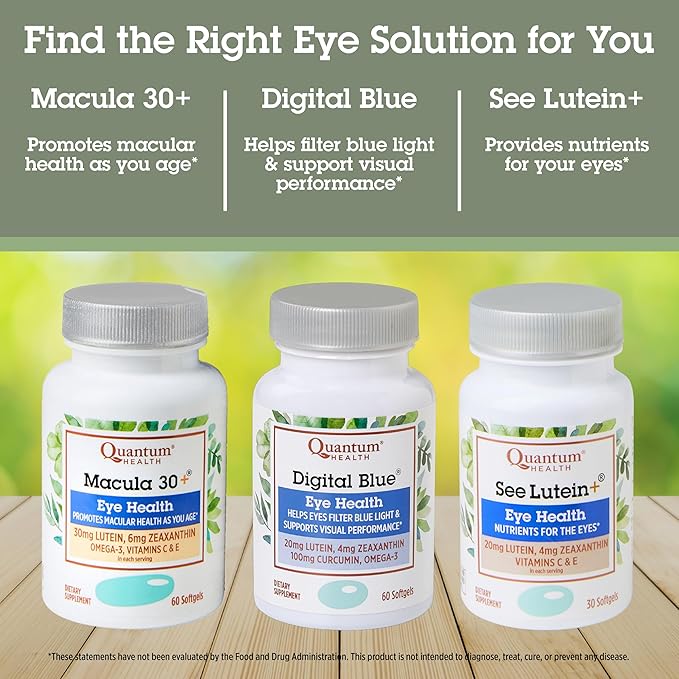 Quantum Health See Lutein+ Eye Care Supplement Helps Support Overall Eye Health As You Age - Lutein 20mg Zeaxanthin Plus Vitamins C & E Daily Nutrition for Women & Men - 30 Softgels