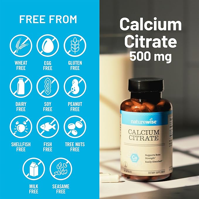 NatureWise Calcium Citrate 500mg Capsules - Supplement for Bone Health - Easy to Digest & Absorb - Vegan, Non-GMO, Gluten-Free - 90 Count[30-Day Supply]