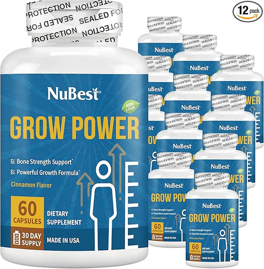 NuBest Grow Power - Powerful Bone Strength Formula for Children (10+) & Teens - Supports Healthy Bone Health, Overall Health with Calcium, Vitamin D3, Phosphorus, Magnesium & More - 12 Pack