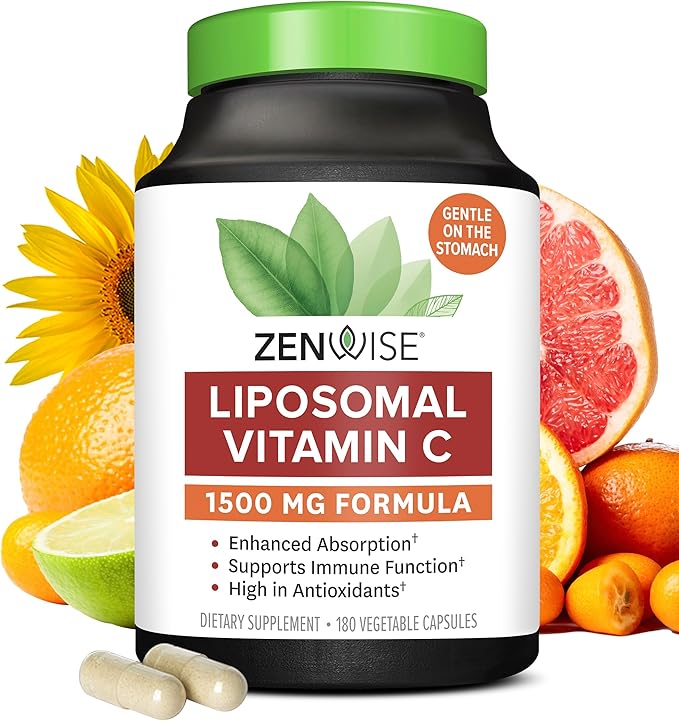 Zenwise Health Enhanced Absorption Liposomal Vitamin C Supplement - 1500mg Liposomal Vit C for Immune Support, Antioxidant & Natural Energy Boost - Vegan, Organic & Gluten Free - Unflavored, 180 Count