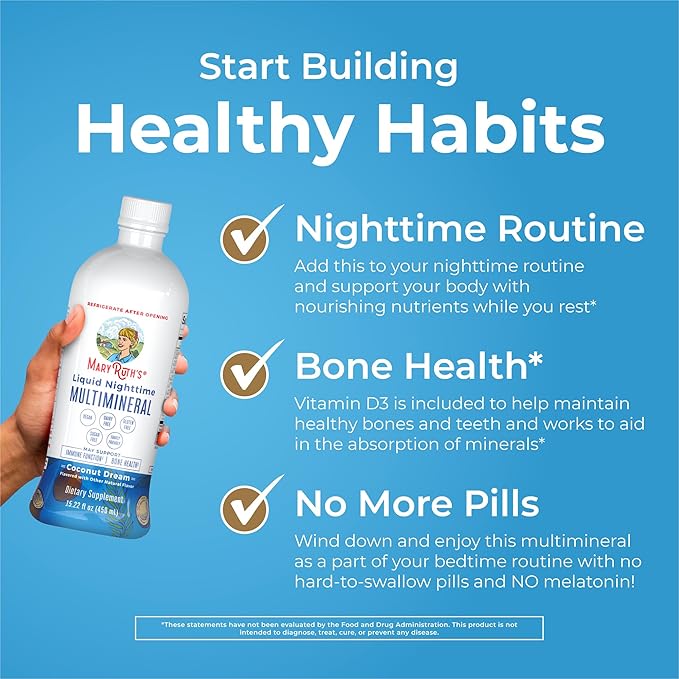 MaryRuth Organics Liquid Nighttime Multimineral | No Melatonin | Bedtime Routine | Magnesium Citrate | Calcium | Zinc | Vitamin D3| Available in 4 Flavor - Vegan | Sugar Free | Gluten Free | 15.22 Oz