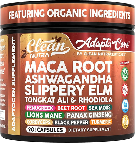 Clean Nutra AdaptaCore, Organic Maca Root Complex with Ashwagandha, Slippery Elm, Fenugreek, 90 Vegan Capsules