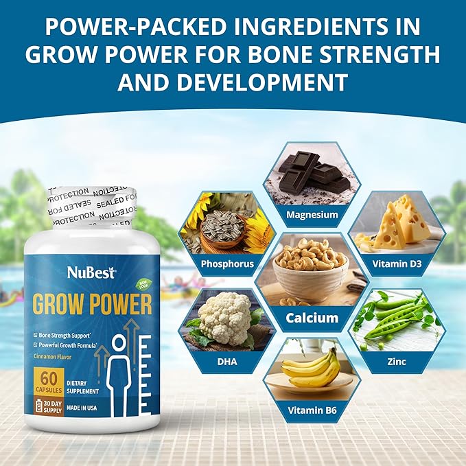 NuBest Grow Power Bone Strength - Premium Supplement for Age 10+ & Teens - Supports Bone Health,Bone Strength with Calcium, Vitamin D3, Phosphorus, Magnesium, Zinc & More - 3 Pack