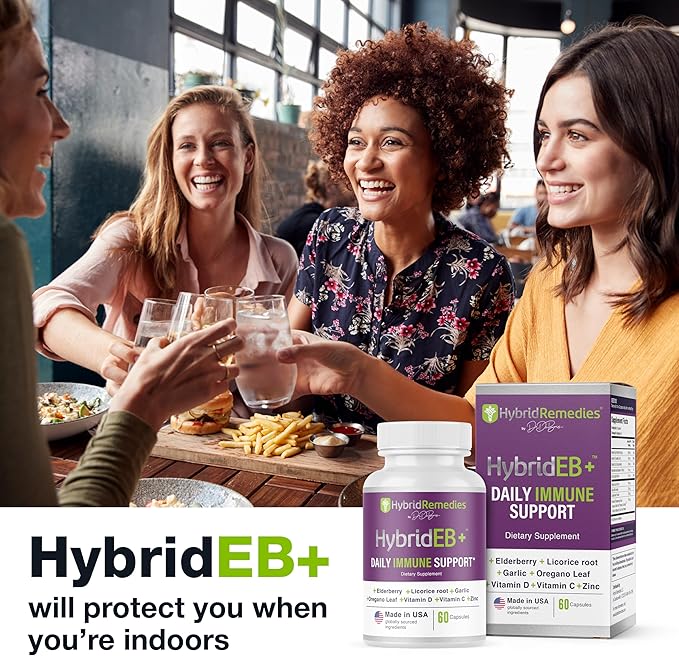 HybridEB Sambucus Elderberry Immune Support with Vitamin C, Zinc, Vitamin D3 - Antioxidant & Immunity Supplement, 1 Month Supply - 9 in 1 Black Elderberry Kids and Adults - 60 Capsules