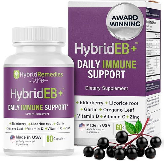 HybridEB Sambucus Elderberry Immune Support with Vitamin C, Zinc, Vitamin D3 - Antioxidant & Immunity Supplement, 1 Month Supply - 9 in 1 Black Elderberry Kids and Adults - 60 Capsules
