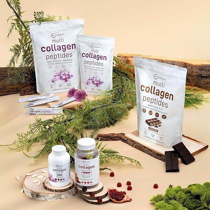 Micro Ingredients Multi Collagen Pills for Women & Men, 240 Capsules | Type I, II, III, V, X - Hydrolyzed Collagen Peptides with Biotin, Hyaluronic Acid & Vitamin C | Hair, Skin, Nail & Joint Support