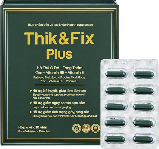 Thik&Fix Plus Natural Hair Nutrition Supplement for Men & Women with Saw Palmetto Oil, Vitamin B5 & E, Zinc, Biotin, Nourishes Scalp & Support Hair Growth for a Thicker, Fuller Look, 60 Softgels
