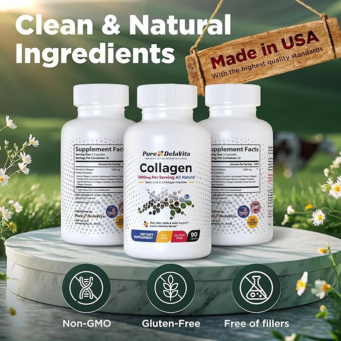 Complete Collagen Capsules for Women – 1800mg, Types I, II, III, V, X for Hair, Skin, Nails, Joints & Bone Health, High Absorption, Anti-Aging, Non-GMO, Gluten-Free, 90 Capsules
