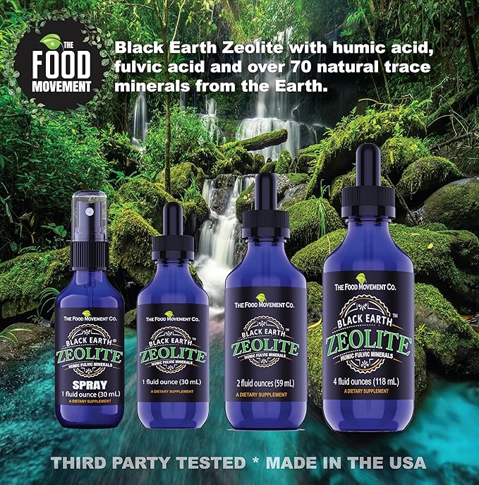 Black Earth Zeolite with Humic Fulvic Acids Trace Minerals for Adults and Kids for Detox, Gut Health and Immune Support - 2oz Liquid Drops Supplement